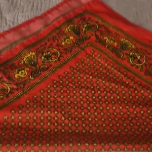 Red and Gold Patterned Scarf